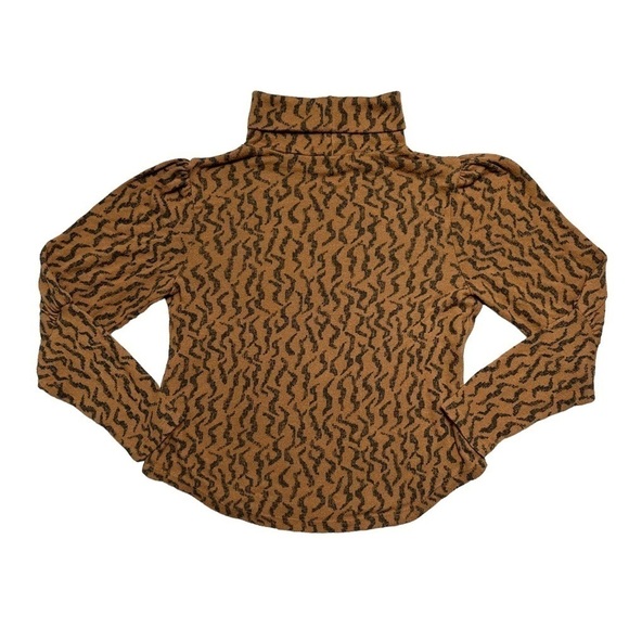 Anthropologie Puff Sleeve Abstract Animal Print Turtleneck Long Sleeve Top US XS - Picture 9 of 11